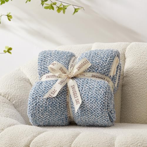 Snuggle Sac Queen Size Bed Blanket Heather Blue, Reversible Super Soft Microfiber Blankets Warm Cozy Knit Fuzzy Plush Bed Blankets, Blue, Queen 90x90 - color: Heather Blue, size: Queen (90"x90")