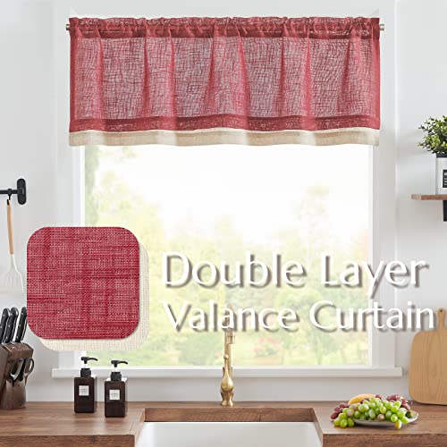 jinchan Kitchen Valance Curtain Double Layers, 50x16, 1 Panel, Burgundy - color: Double Layer | Burgundy, size: 50"W x 16"L (Pack of 1)