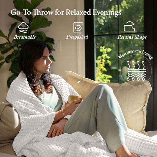 Threadmill Twin Waffle Bed Blanket, Rayon Derived from Bamboo, White - color: White, size: Twin (68" x 92")