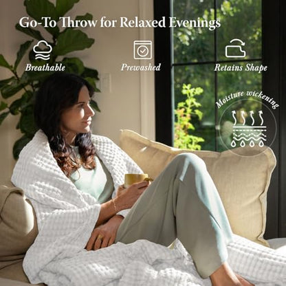 Threadmill Twin Waffle Bed Blanket, Rayon Derived from Bamboo, White - color: White, size: Twin (68" x 92")