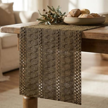 Artoid Mode Coffee Woven Farmhouse Hollow Table Runner 12x36 Inch - color: Light Coffee, size: 12" x 36", Table Runner