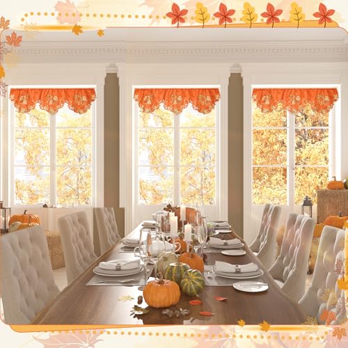 Breling Fall Kitchen Curtain Valance Embroidered for Thanksgiving - style: Maple Leaves
