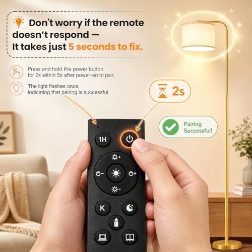 Arc Floor Lamp with Remote and Dimmable Gold Floor lamps for Living Room - color: Gold