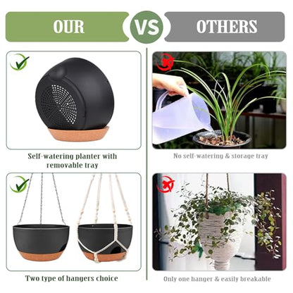 12 Inch Self Watering Hanging Planters with Removable Reservoir, 2 Pack - color: Black, size: 12 Inch