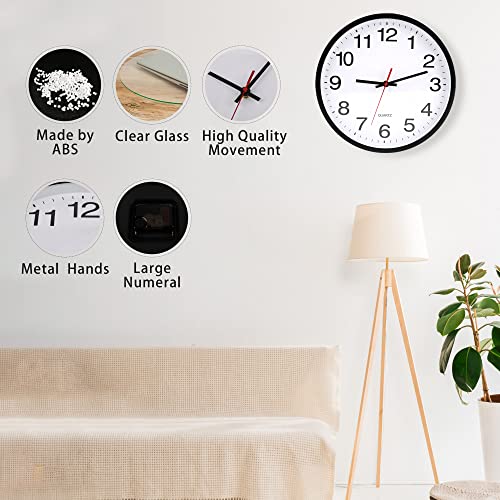 12 In Wall Clock,Analog,Silent Non Ticking,Battery Operated,Easy Read,Large - color: Black/White 12, size: 12"