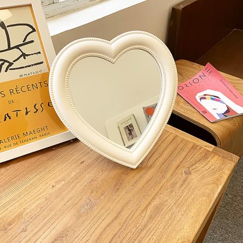 Mokoze Heart Shaped Mirror, Desk or Wall, 11" x 10.6", White