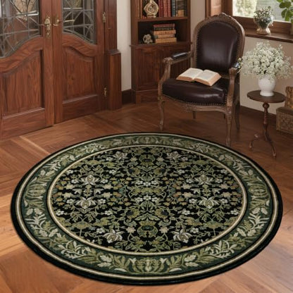 GarveeHome Round Rugs 5ft Washable Circle Rug for Living Room, Green Black - color: Green Black, size: 5' (Round)