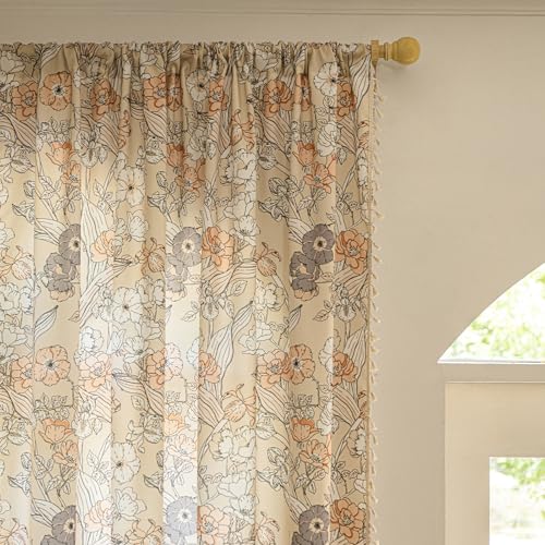 ENJOYBRIDAL Floral 84 Inch Curtains 2 Panel Set Bedroom Farmhouse Drapes Semi Sheer Rod Pocket Living Room Boho Window Curtain Panels Floor Length Cottage Core Cute Vintage Rustic Window Treatments - color: Floral06, size: 52"W x 84"L (Pack of 2)