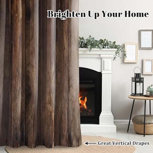 Rustic Retro Wood Blackout Curtains for Bedroom 26x63 Grommet 2 Panels - color: Brown, size: 26"W x 63"L (Pack of 2)