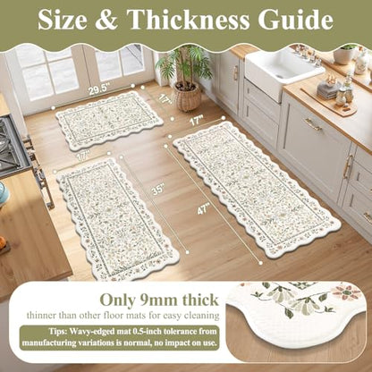 Yamaziot Boho Anti Fatigue Kitchen Rug Set of 3 Scalloped, Light Green - color: Light Green, size: 17.3"x29"+17.3"x35"+17.3"x47"