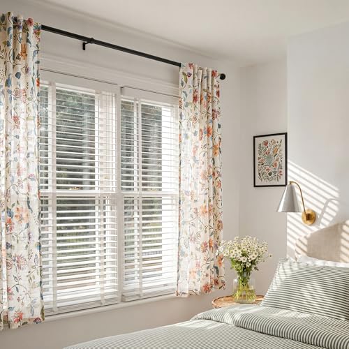 jinchan Beige Floral Linen Curtains 63 Inch Farmhouse Back Tab 2 Panels - color: Hattie Beige, size: 50"W x 63"L (Pack of 2)
