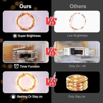Ariceleo 4 Pack 16.4ft Battery Operated String Lights with Timer, Warm White with Synchronized Twinkle Mode, Fairy Lights Battery Powered, 50 LEDs, Idea for Christmas Bedroom Party Wedding - color: Warm White, size: 4 Pack-Upgrade