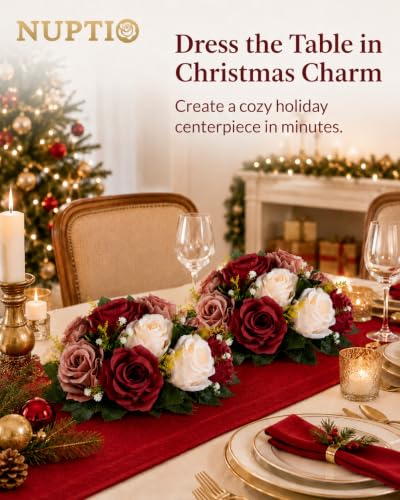 NUPTIO Artificial Flower Centrepieces for Tables: Fake Rose Balls, 10 Pcs - color: Burgundy & Dusty Rose & Creamy White, size: 10 Pcs