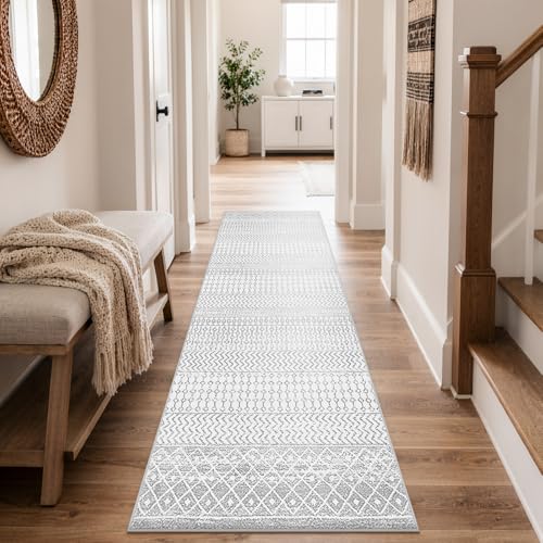 Kitchen Runners Non Skid Washable 8 Ft Long Hallway Runners Rug - color: Ivory / Gray, size: 2'6" x 8' (Runner)