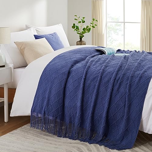 Acrylic Knitted Throw Blanket, Navy, 50 x 60 Inches - color: Navy