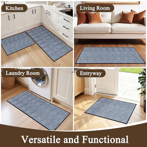Pauwer Non Slip Kitchen Rugs Sets of 2, Washable Soft Kitchen Mats, Blue - color: Blue, size: 19"x32"+19"x47"