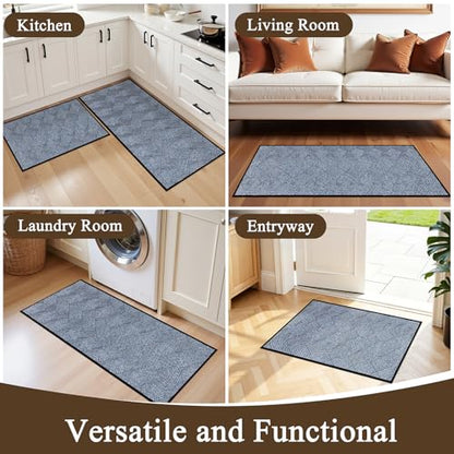 Pauwer Non Slip Kitchen Rugs Sets of 2, Washable Soft Kitchen Mats, Blue - color: Blue, size: 19"x32"+19"x47"
