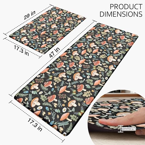Kitchen Rugs for Floor 2 Pcs Memory Foam Padded Anti Fatigue Kitchen Mat - color: Black Mushroom