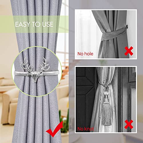 Sliver Elk 6Pack Aluminum Alloy Spring Design Curtain Ties - Leaf Carving Modern Style Holdbacks - color: Sliver Elk