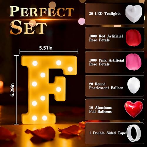 Forever Yours Light up Letters, Include Tea Lights Candles, Latex Balloons, Aluminum Balloons and Rose Petals, Special Festival, Surprise Gifts for Women and Men - color: FOREVER YOURS