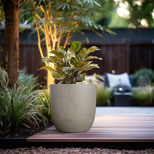 Kante Large Round Curved Weathered Concrete Planter 16.5" Dia, Outdoor - color: Weathered Concrete, size: 16.5"d