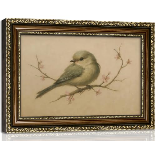 VZKRHPGA Vintage Gold Framed Spring Bird Wall Art,Watercolor Cherry Prints - color: Bird, size: 24"L x 16"W