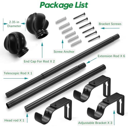 LLPJS Curtain Rods 16-120", 1 in Adjustable Black Rod with Finials, 1 Pack - color: Black, size: 16" to 120" - 1 pack