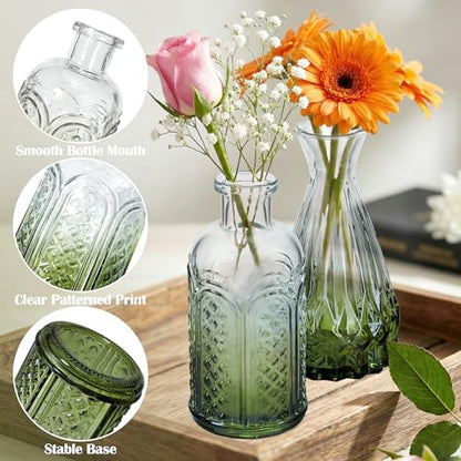 17Pack Glass Bud Vases in Bulk Dark Green Small Mini Vase for Flowers - color: Geen and White