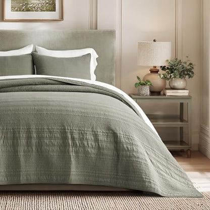 EVERGRACEHOME 100% Cotton Quilt Set Oversized Cal King, Olive Green - color: Olive Green, size: Oversized Cal King (118" X 102")