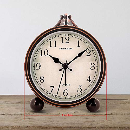 Peakeep 4" Small Battery Operated Analog Alarm Clock, Antique Retro Style - color: Black