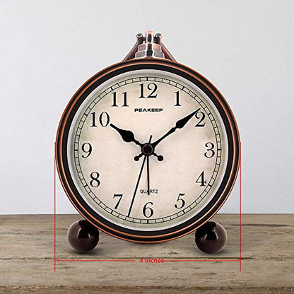Peakeep 4" Small Battery Operated Analog Alarm Clock, Antique Retro Style - color: Black