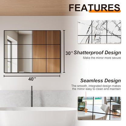 Delma Window Pane Mirror for Wall, 40"x30" Window Mirror Black - size: 40"L x 30"W