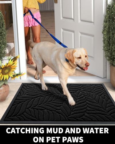 Yimobra Leaf Pattern Door Mat, 36 x 24 in, Black - color: Black, size: 36x24 in