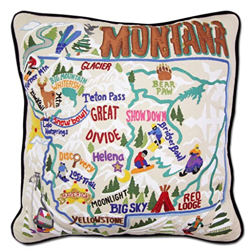 Catstudio Ski Montana Hand Embroidered Pillow, Decorative Throw Pillow - color: Ski Montana