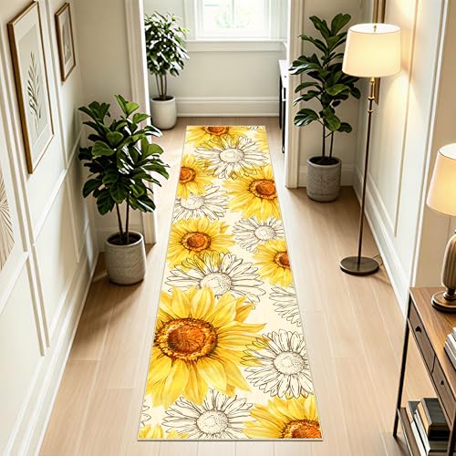 AooHHooA Sunflower Runner Rug 2x8 Non-Slip Washable Yellow - color: Sunflower-1, size: 2' x 8' (Runner)