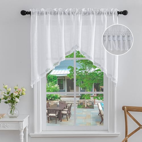 Beda Home Tassel Linen Textured Swag Curtain Valance, White, 36 x 36 in - color: White, size: 36"W x 36"L (Pack of 2)