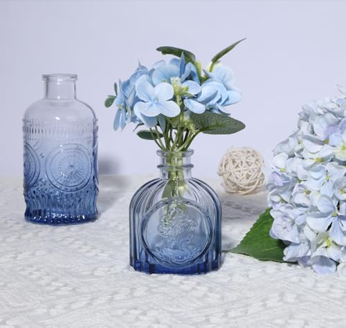 5pcs Blue Glass Bud Vase Set, Small Flower Vases for Centerpieces - color: Blue, size: 5pcs