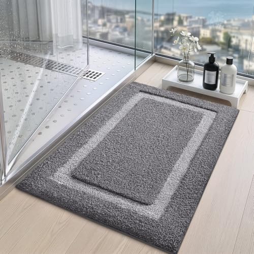 LUMI Bathroom Rug, Non Slip Absorbent Bath Mat, Dark Grey, 24"x36" - color: Dark Grey, size: 24"x36"
