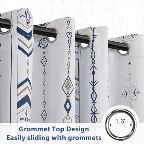 Boho Blue and White Geometric Striped Blackout Curtains for Living Room Bedroom 63 Inch Length 2 Panel Set, Western Room Darkening Patterned Grommet Window Drapes - color: Blue Stripe, size: 52"W x 63"L (Pack of 2)