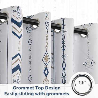 Boho Blue and White Geometric Striped Blackout Curtains for Living Room Bedroom 63 Inch Length 2 Panel Set, Western Room Darkening Patterned Grommet Window Drapes - color: Blue Stripe, size: 52"W x 63"L (Pack of 2)