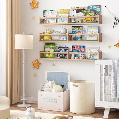 Fixwal Floating Nursery Book Shelves for Wall, 32in, Set of 3, Natural Wood - color: Natural, size: 32inches
