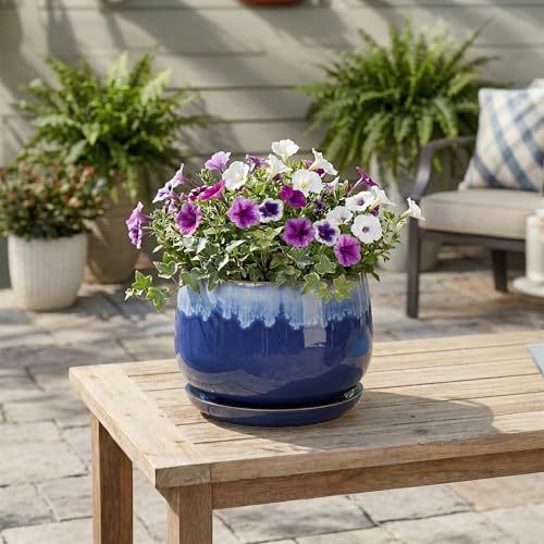 Ceramic Pots for Plants, 9 Inch Indoor Planter, Deep Blue - size: 9 Inch, style: Deep Blue