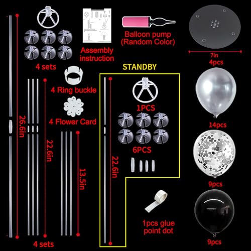 TONIFUL 4 Set Black and Silver Balloon Stand Balloon Centerpiece for Table - color: Black Silver
