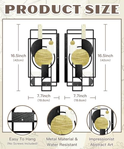 Putuo Decor 2-Piece Black Gold Geometric Metal Wall Art - color: Black&Gold