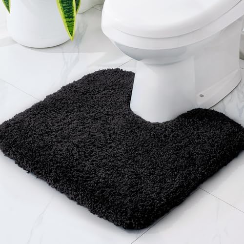 Disolla Toilet Rug 22x24 Black, Soft Toilet Mat U-Shaped Washable - color: Black, size: 1'10" x 2' (22''x24'' Toilet Rug)