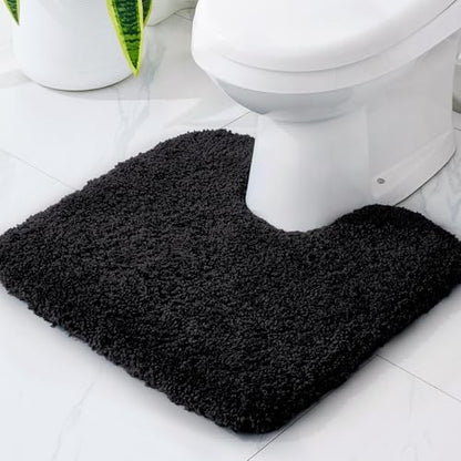 Disolla Toilet Rug 22x24 Black, Soft Toilet Mat U-Shaped Washable - color: Black, size: 1'10" x 2' (22''x24'' Toilet Rug)