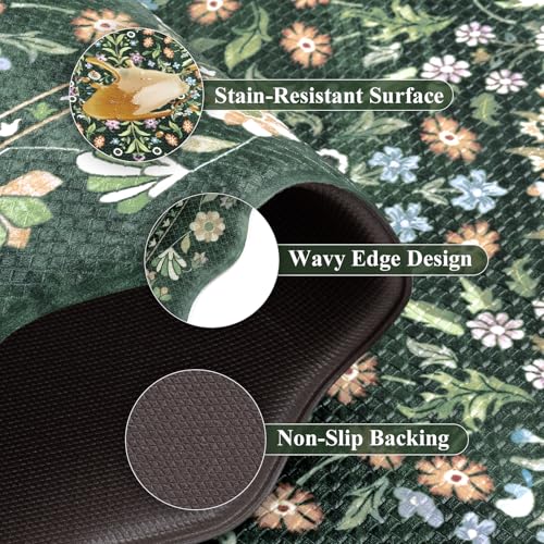 Yamaziot Boho Anti Fatigue Kitchen Rug Set of 3 Scalloped Non-Slip, Green - color: Green & Black, size: 17.3"x29"+17.3"x35"+17.3"x47"