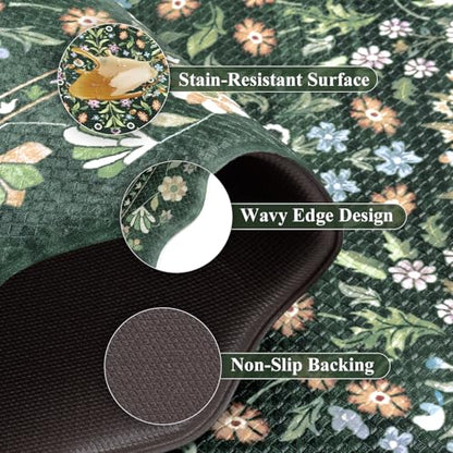 Yamaziot Boho Anti Fatigue Kitchen Rug Set of 3 Scalloped Non-Slip, Green - color: Green & Black, size: 17.3"x29"+17.3"x35"+17.3"x47"