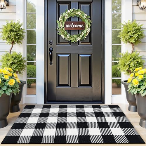 Outdoor Rugs, Black and White Area Rug Checkered 2’4’’x3’7’’ - color: Black & White, size: 2'4" x 3'7" (Rectangular)