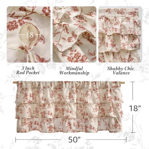 jinchan Alisa Ruffled Floral Valance Curtain 18 Inch 1 Panel Terracotta - color: Alisa Terracotta on Linen
